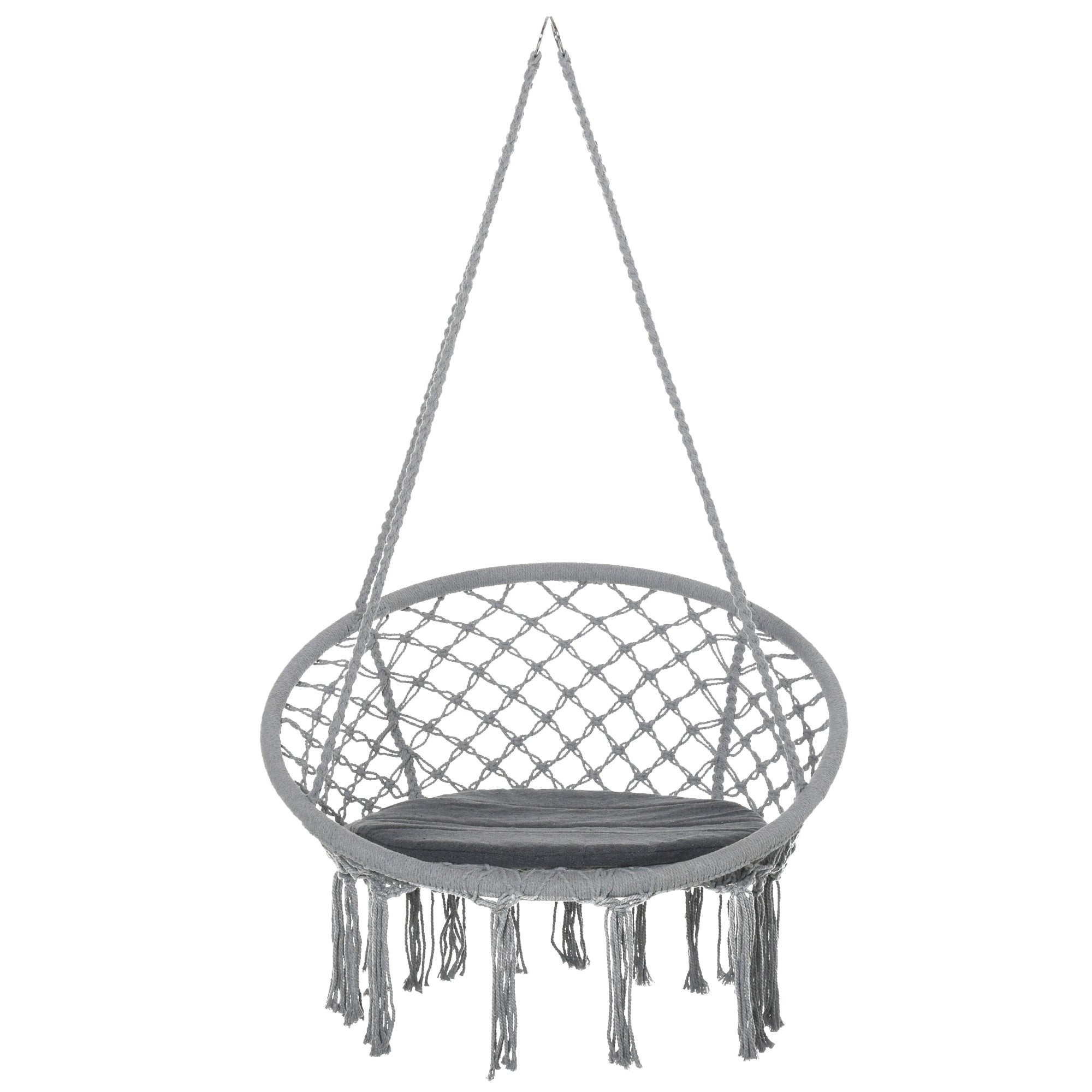 Round Hanging Chair Ø60 cm Hammock Swing with Cushion and Cotton Rope for Indoor and Outdoor 80x80x42 cm Gray