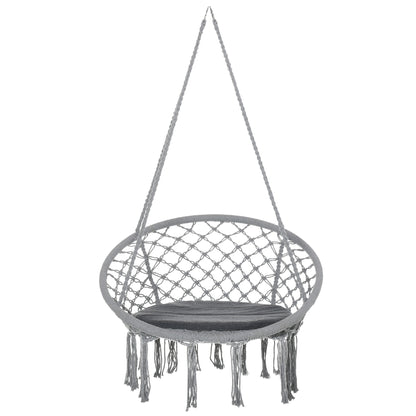 Round Hanging Chair Ø60 cm Hammock Swing with Cushion and Cotton Rope for Indoor and Outdoor 80x80x42 cm Gray