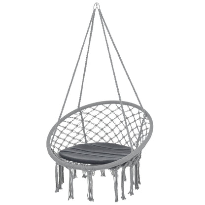 Round Hanging Chair Ø60 cm Hammock Swing with Cushion and Cotton Rope for Indoor and Outdoor 80x80x42 cm Gray