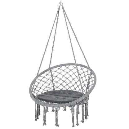 Round Hanging Chair Ø60 cm Hammock Swing with Cushion and Cotton Rope for Indoor and Outdoor 80x80x42 cm Gray