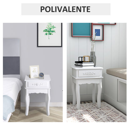 Nightstand with 1 Drawer Wood Side Table for Bedroom Living Room Modern Style 15.75x13.78x23.62 inches White