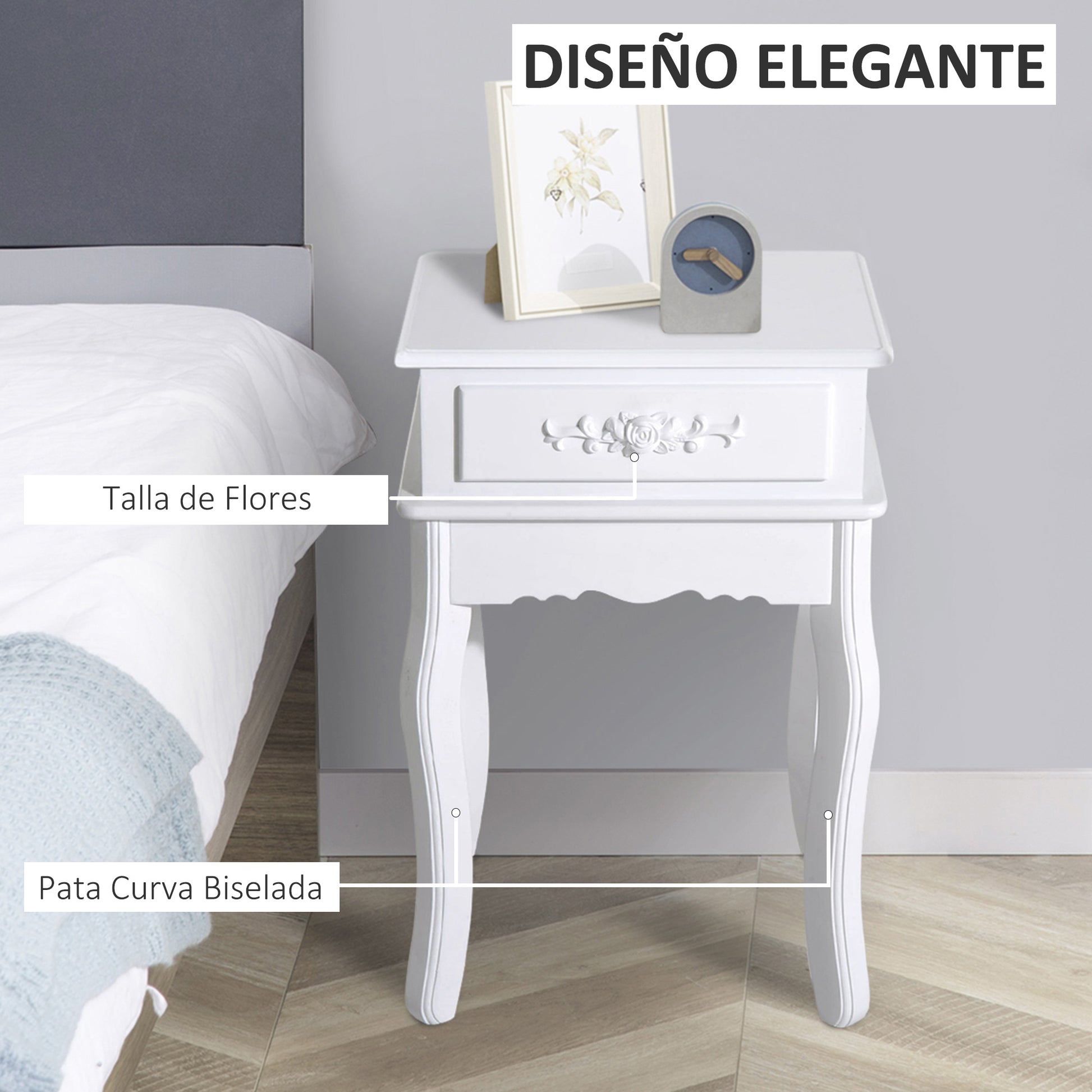 Nightstand with 1 Drawer Wood Side Table for Bedroom Living Room Modern Style 15.75x13.78x23.62 inches White