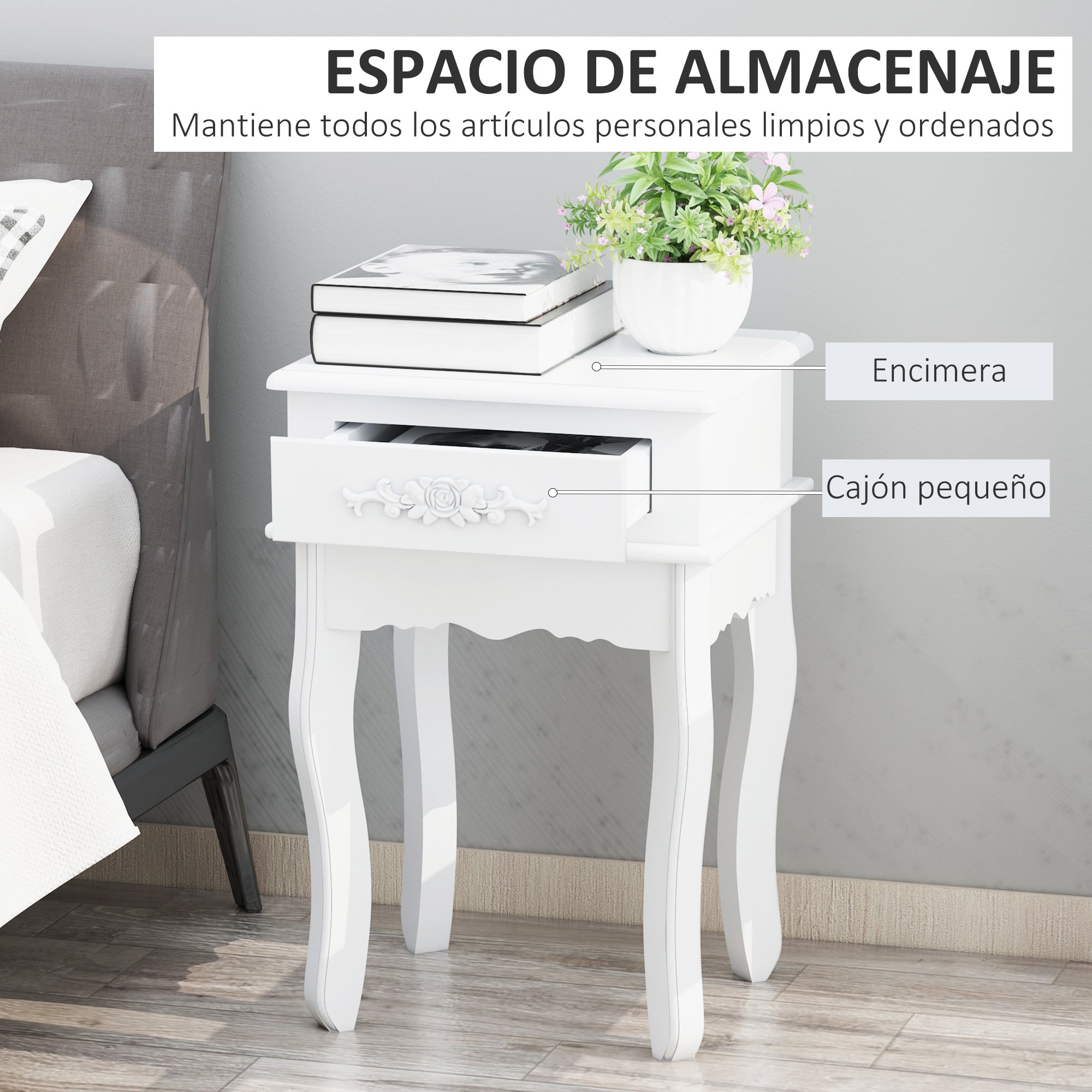 Nightstand with 1 Drawer Wood Side Table for Bedroom Living Room Modern Style 15.75x13.78x23.62 inches White