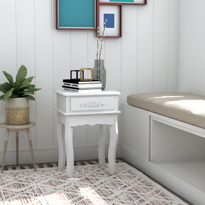 Nightstand with 1 Drawer Wood Side Table for Bedroom Living Room Modern Style 15.75x13.78x23.62 inches White