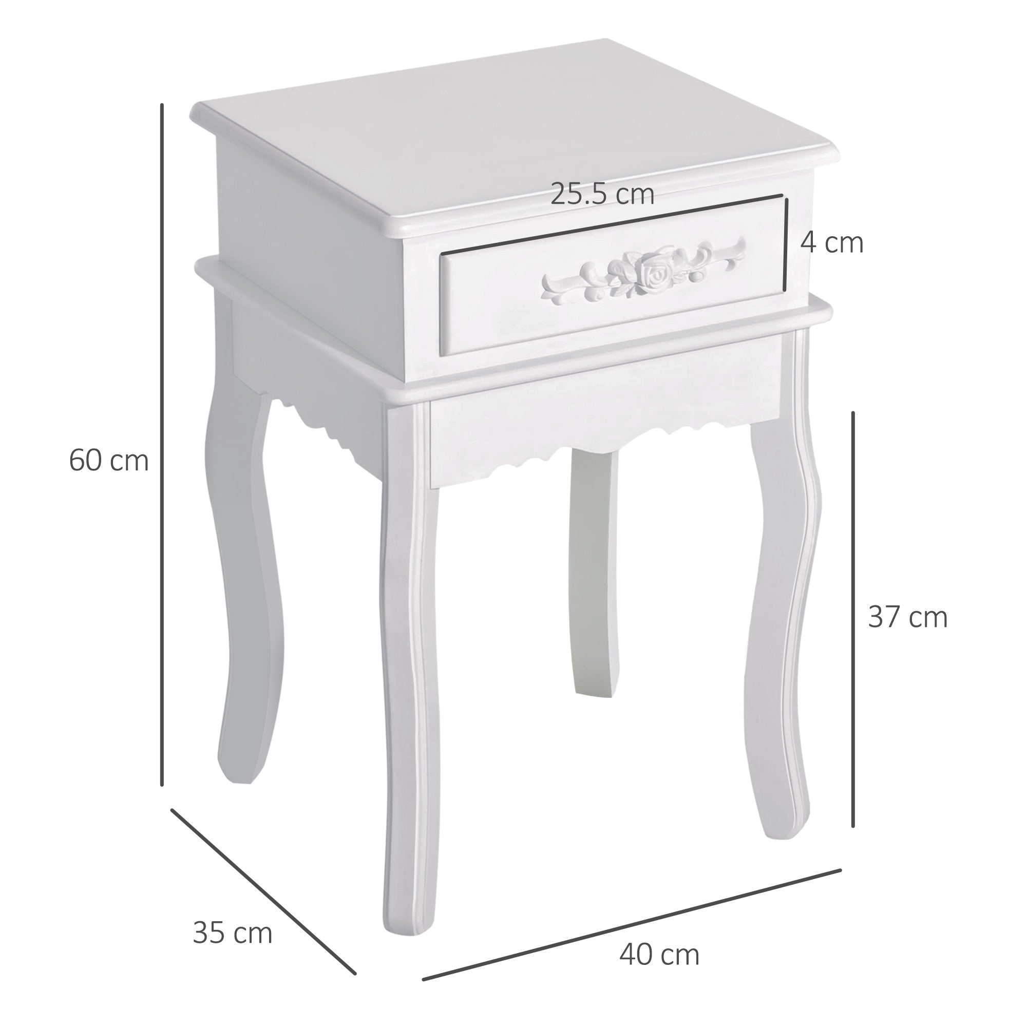 Nightstand with 1 Drawer Wood Side Table for Bedroom Living Room Modern Style 15.75x13.78x23.62 inches White