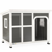 Small and Medium Dog House with Side Windows and Entrance Curtain, Outdoor Dog Kennel with Removable Base and Openable Roof, 90x62x71 cm, Light Grey