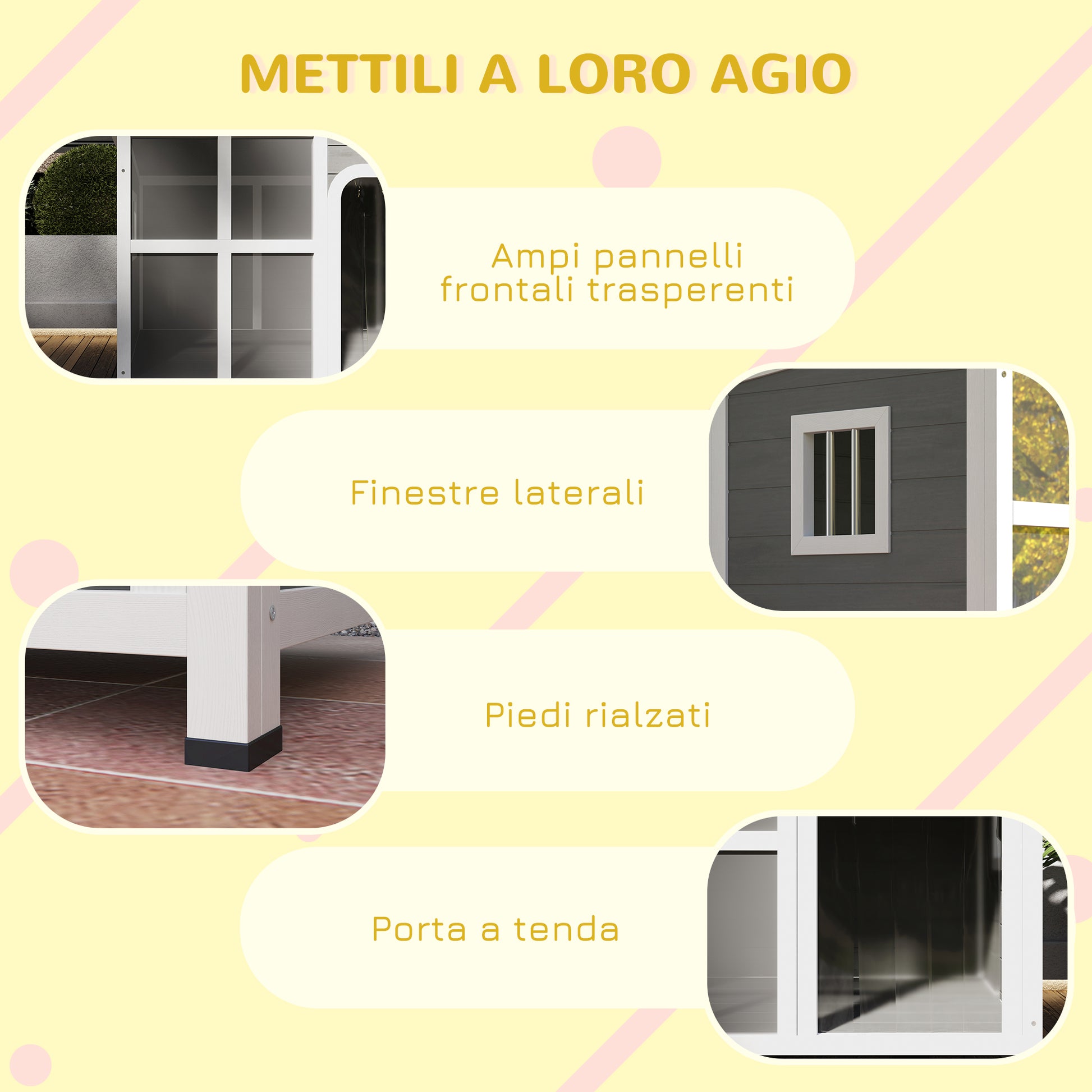 Small and Medium Dog House with Side Windows and Entrance Curtain, Outdoor Dog Kennel with Removable Base and Openable Roof, 90x62x71 cm, Light Grey