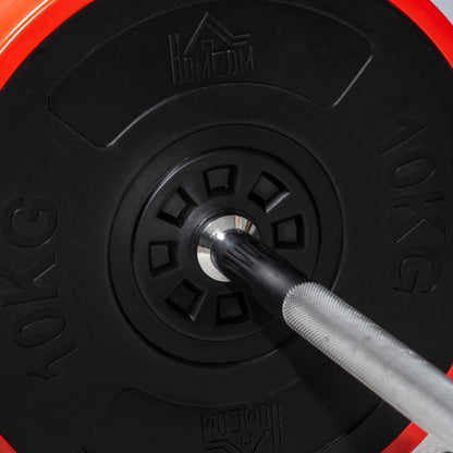 65kg Barbell and Weights Set for Home Workout, Metal, Iron Sand, and Rubber, Red