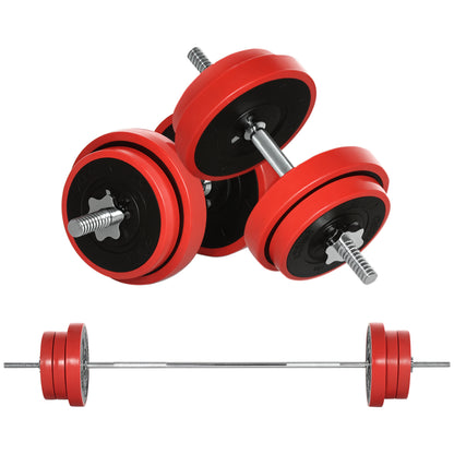 65kg Barbell and Weights Set for Home Workout, Metal, Iron Sand, and Rubber, Red