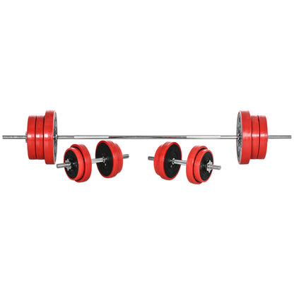 65kg Barbell and Weights Set for Home Workout, Metal, Iron Sand, and Rubber, Red