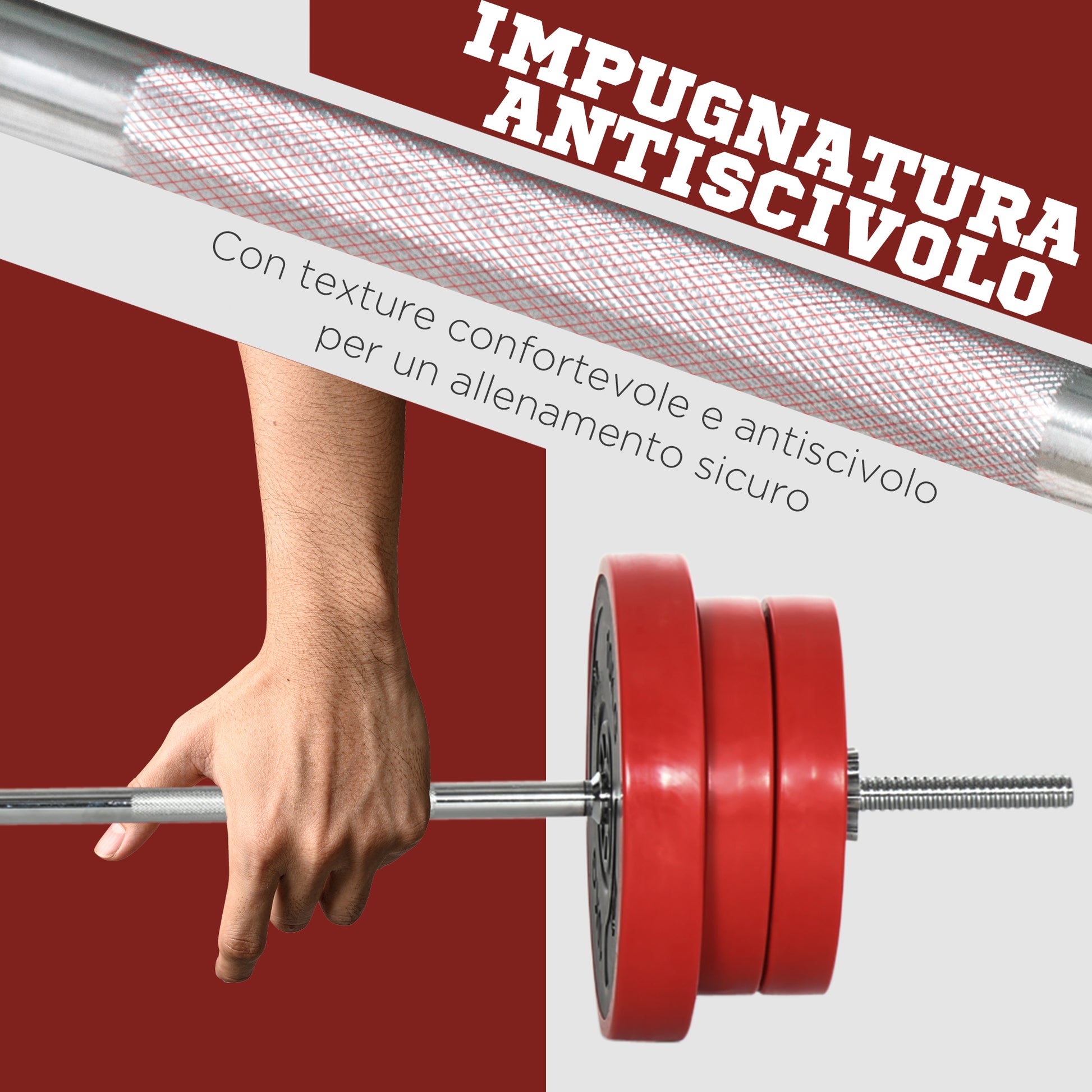 65kg Barbell and Weights Set for Home Workout, Metal, Iron Sand, and Rubber, Red