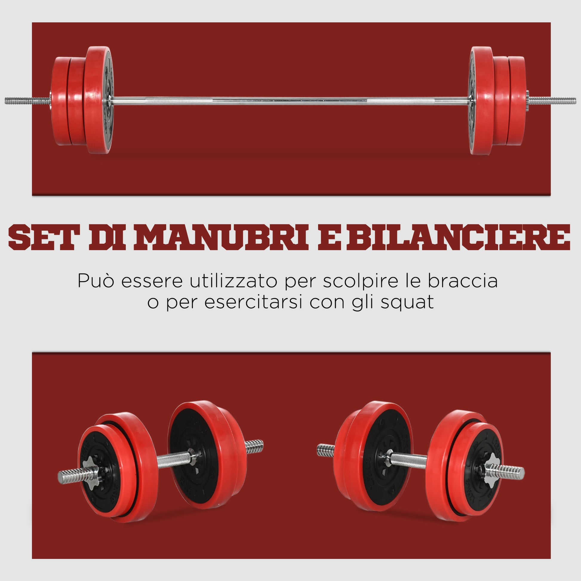 65kg Barbell and Weights Set for Home Workout, Metal, Iron Sand, and Rubber, Red