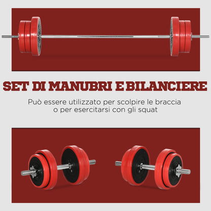 65kg Barbell and Weights Set for Home Workout, Metal, Iron Sand, and Rubber, Red