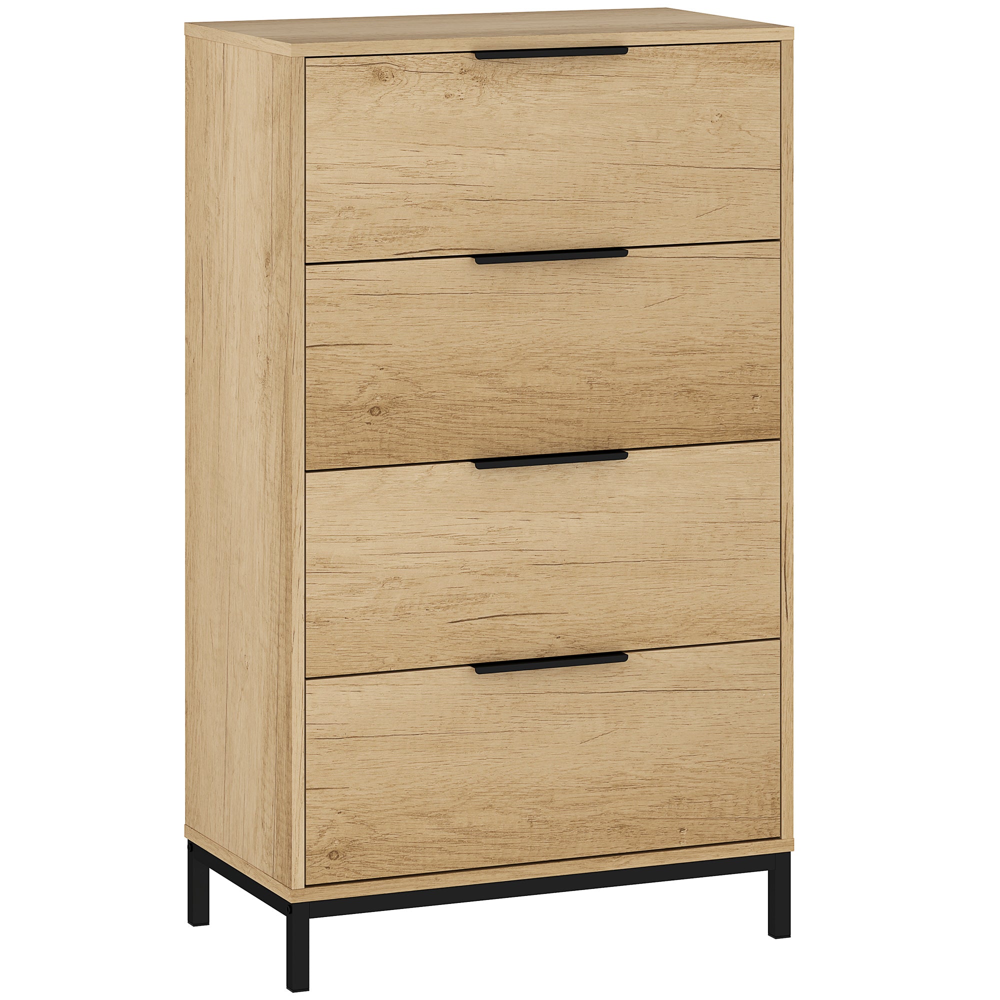 4-Drawer Anti-Tip Chest with Black Handles, Chipboard and Metal, 62x35x105 cm, Light Brown