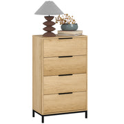 4-Drawer Anti-Tip Chest with Black Handles, Chipboard and Metal, 62x35x105 cm, Light Brown
