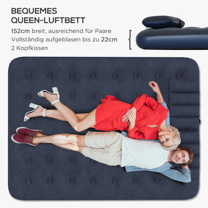 Air Mattress for 2 Persons Self-Inflating Sleeping Pad Air Bed with Hand Pump Pillows Inflatable Mattress Guest Bed Sleeping Mat for Camping Home Use 203 x 152 x 22 cm