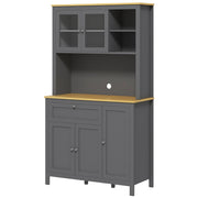 Kitchen Cabinet, kitchen buffet with worktop, large sideboard with 3 cupboards, drawer, niches, cable management, adjustable shelves and glass doors, modern style, 100x40x180 cm, gray