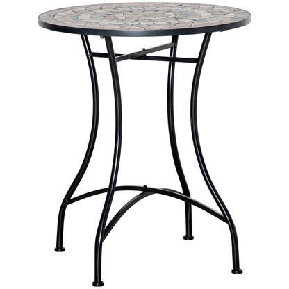 Garden Table Ø60 cm, Weatherproof Metal Patio Table, Outdoor Dining Table, Camping Side Table, Round Terrace Table for Garden Patio Balcony Green+Beige+White