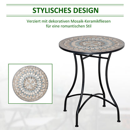 Garden Table Ø60 cm, Weatherproof Metal Patio Table, Outdoor Dining Table, Camping Side Table, Round Terrace Table for Garden Patio Balcony Green+Beige+White