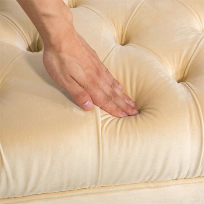 Upholstered bench end of bed bench classic chic style dim. 118L x 45W x 42H cm golden metal legs beige velvet