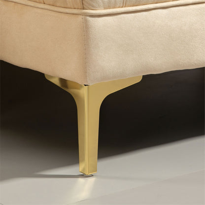 Upholstered bench end of bed bench classic chic style dim. 118L x 45W x 42H cm golden metal legs beige velvet