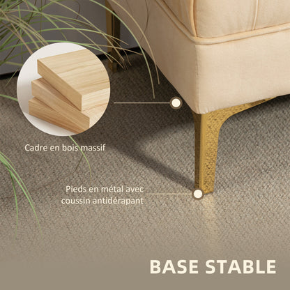 Upholstered bench end of bed bench classic chic style dim. 118L x 45W x 42H cm golden metal legs beige velvet