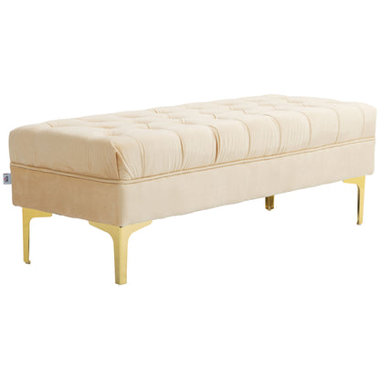 Upholstered bench end of bed bench classic chic style dim. 118L x 45W x 42H cm golden metal legs beige velvet