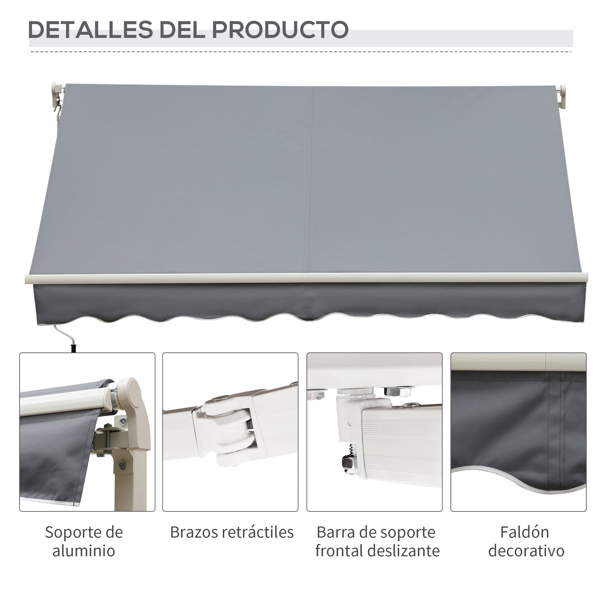 Manual Retractable Awning 3x2.5 m Balcony Awning with Metal Crank Waterproof and Anti-UV Exterior Roller Shade for Garden Terrace Windows Gray