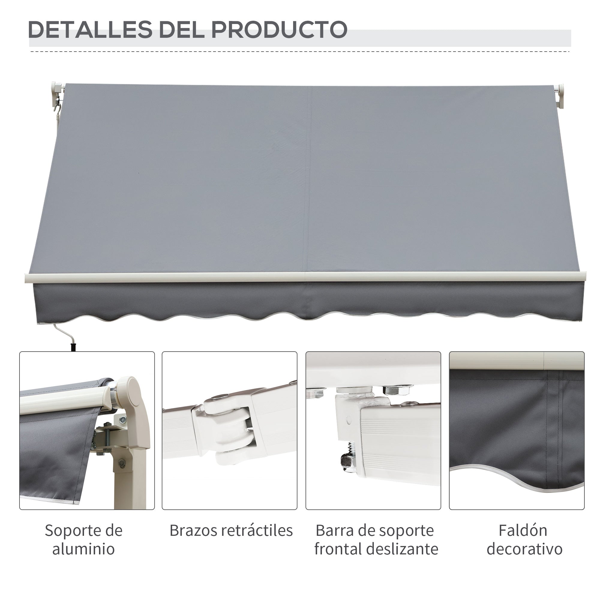 Manual Retractable Awning 3x2.5 m Balcony Awning with Metal Crank Waterproof and Anti-UV Exterior Roller Shade for Garden Terrace Windows Gray