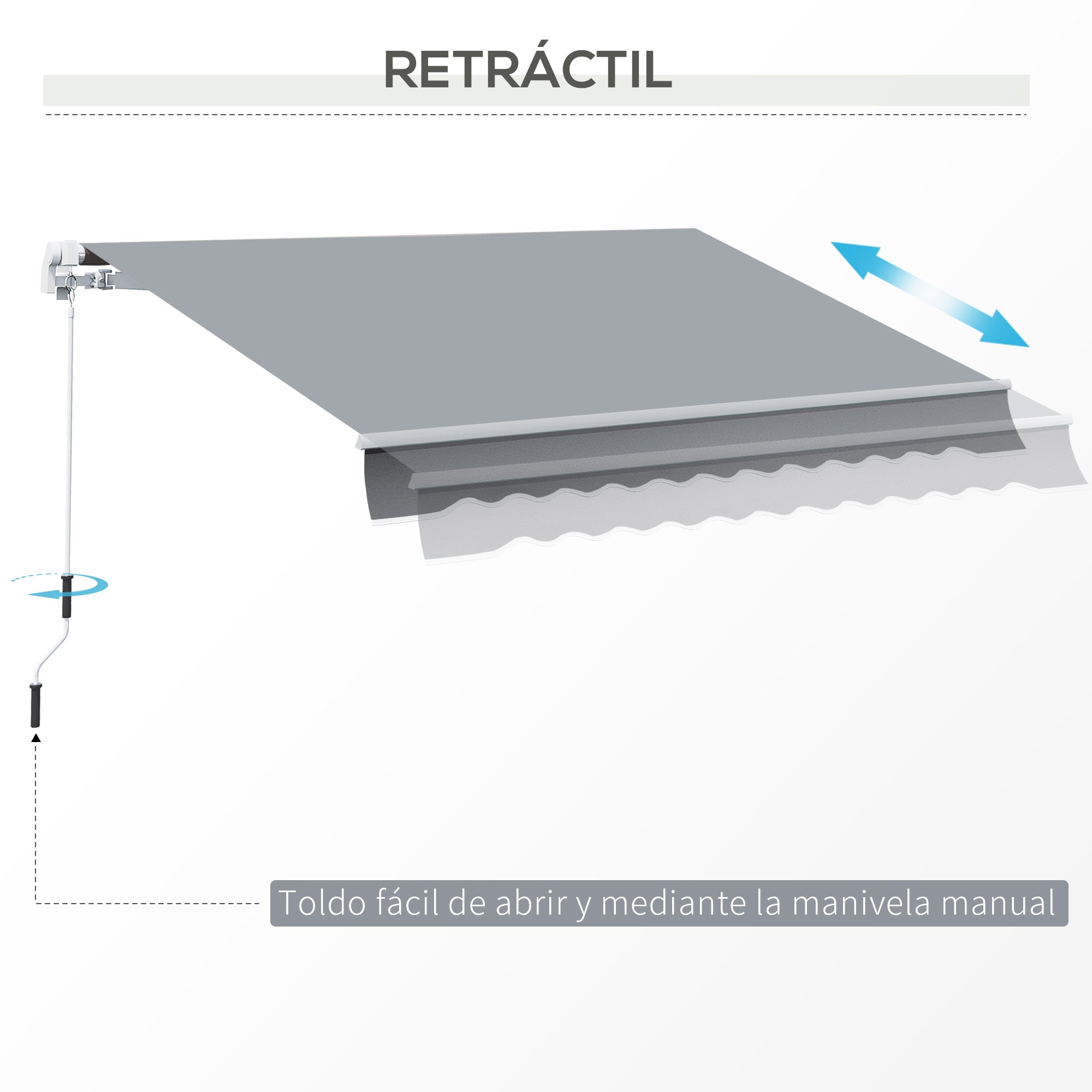 Manual Retractable Awning 3x2.5 m Balcony Awning with Metal Crank Waterproof and Anti-UV Exterior Roller Shade for Garden Terrace Windows Gray