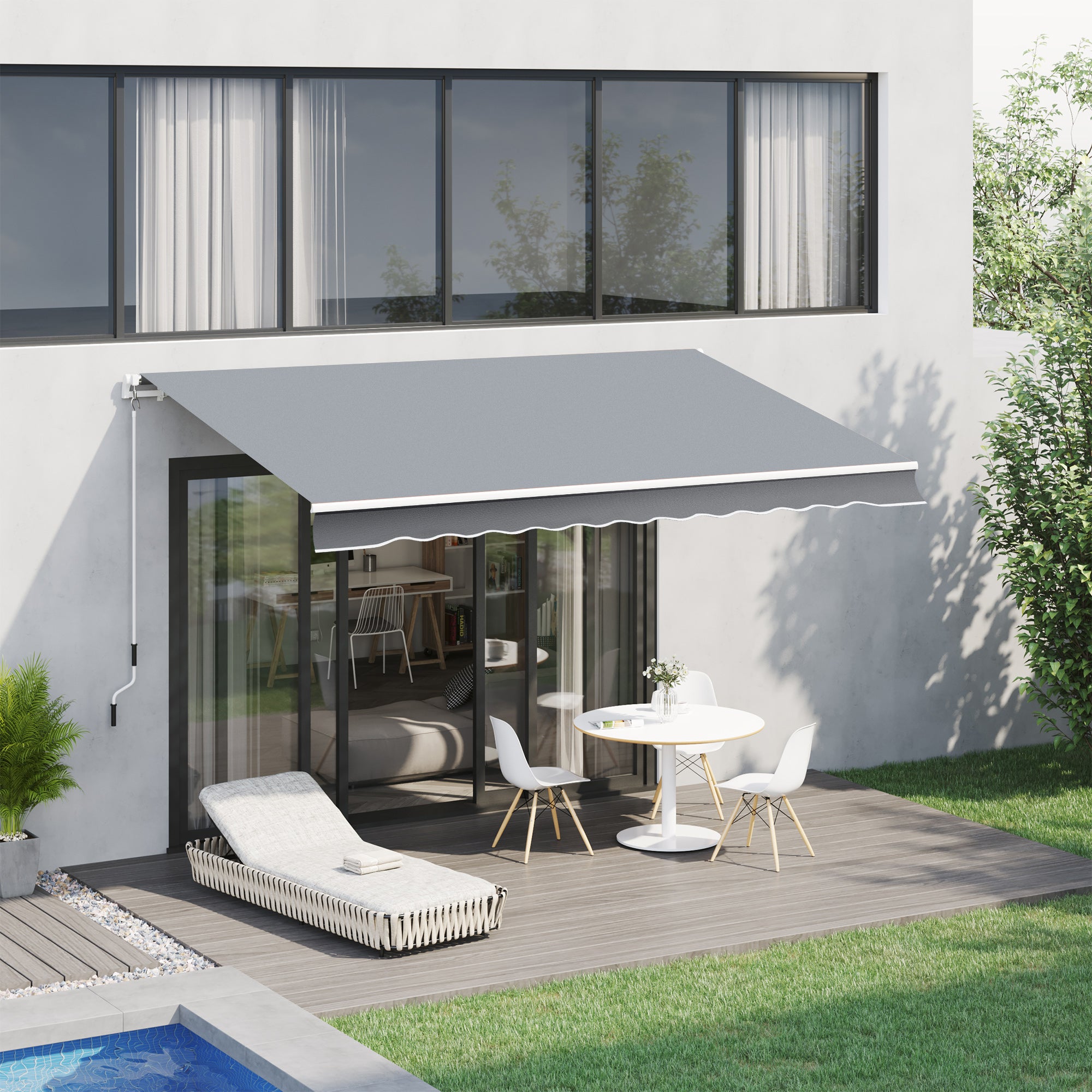 Manual Retractable Awning 3x2.5 m Balcony Awning with Metal Crank Waterproof and Anti-UV Exterior Roller Shade for Garden Terrace Windows Gray