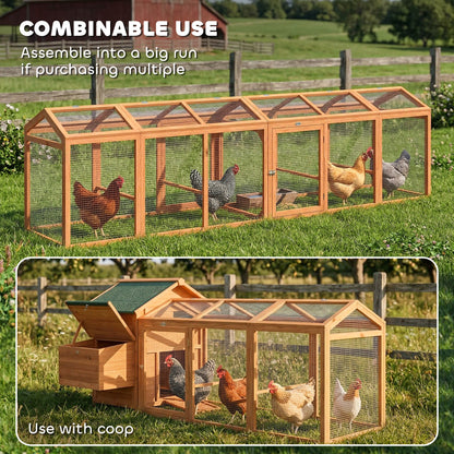 Chicken Coop 156 x 70.5 x 84 cm Run with Roost, Double Doors, Wood & Metal Enclosure, Outdoor Run for 4 Chickens, Orange