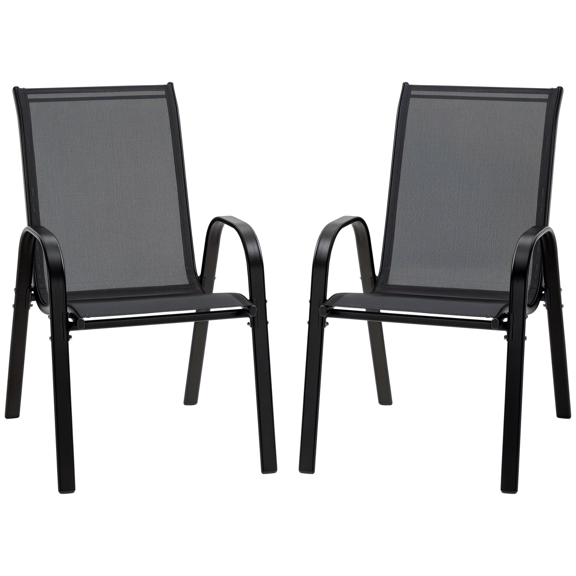 Garden Chair 2-Pack Weatherproof Stackable Garden Chairs with Armrests High Backrest Patio Chair Up to 120 kg Load Capacity Outdoor Furniture for Backyard, Garden, Balcony Black