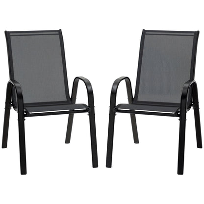 Garden Chair 2-Pack Weatherproof Stackable Garden Chairs with Armrests High Backrest Patio Chair Up to 120 kg Load Capacity Outdoor Furniture for Backyard, Garden, Balcony Black