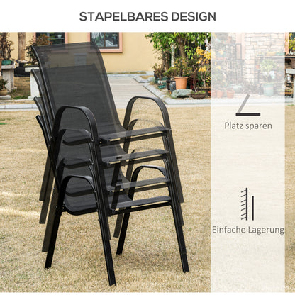 Garden Chair 2-Pack Weatherproof Stackable Garden Chairs with Armrests High Backrest Patio Chair Up to 120 kg Load Capacity Outdoor Furniture for Backyard, Garden, Balcony Black