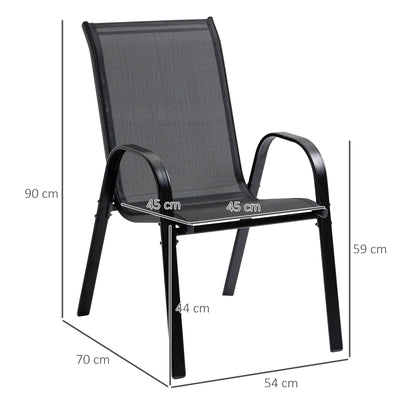 Garden Chair 2-Pack Weatherproof Stackable Garden Chairs with Armrests High Backrest Patio Chair Up to 120 kg Load Capacity Outdoor Furniture for Backyard, Garden, Balcony Black