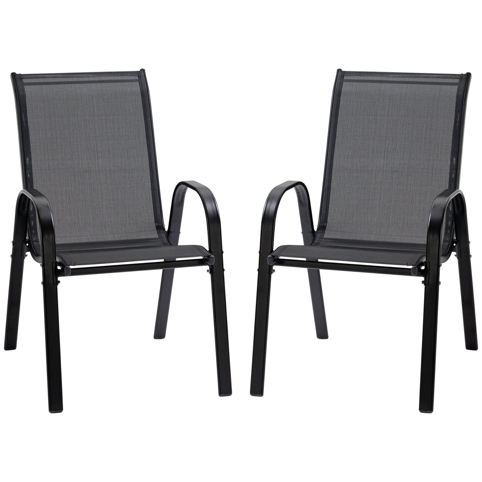 Garden Chair 2-Pack Weatherproof Stackable Garden Chairs with Armrests High Backrest Patio Chair Up to 120 kg Load Capacity Outdoor Furniture for Backyard, Garden, Balcony Black