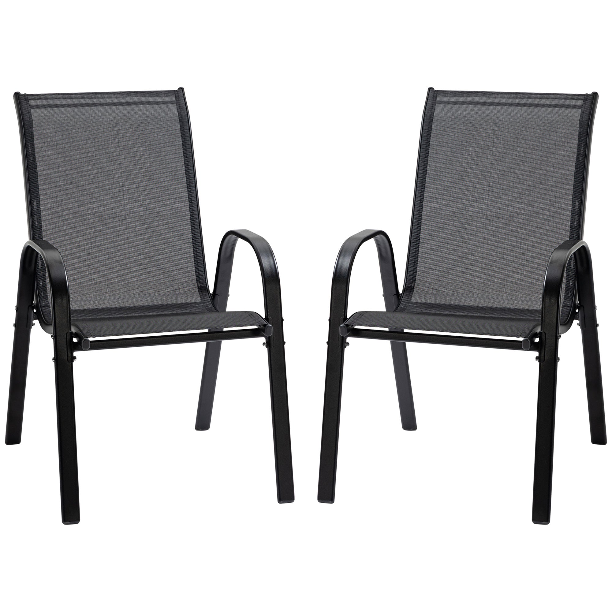 Garden Chair 2-Pack Weatherproof Stackable Garden Chairs with Armrests High Backrest Patio Chair Up to 120 kg Load Capacity Outdoor Furniture for Backyard, Garden, Balcony Black