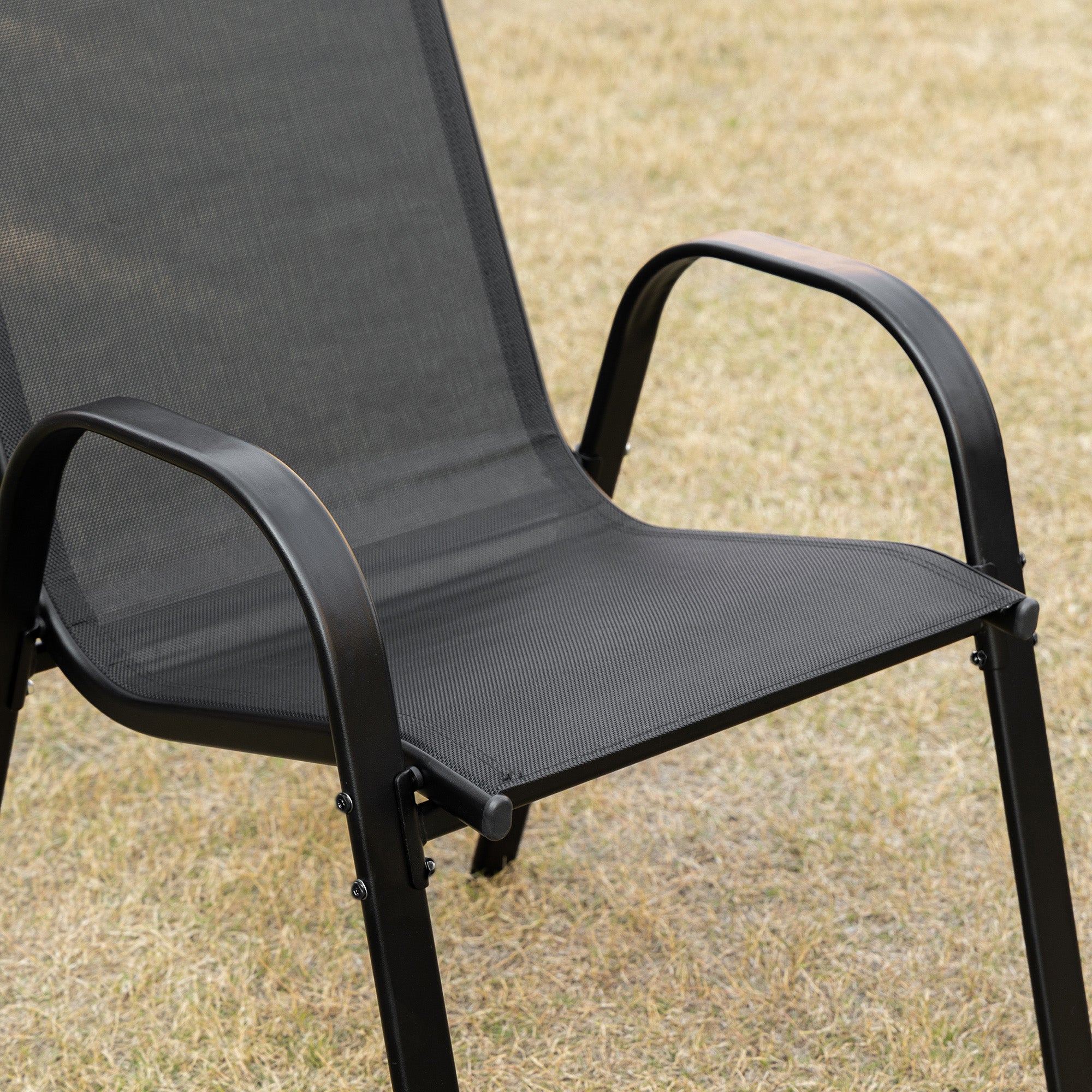 Garden Chair 2-Pack Weatherproof Stackable Garden Chairs with Armrests High Backrest Patio Chair Up to 120 kg Load Capacity Outdoor Furniture for Backyard, Garden, Balcony Black