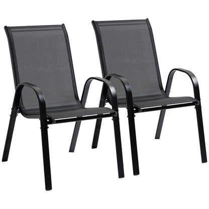 Garden Chair 2-Pack Weatherproof Stackable Garden Chairs with Armrests High Backrest Patio Chair Up to 120 kg Load Capacity Outdoor Furniture for Backyard, Garden, Balcony Black