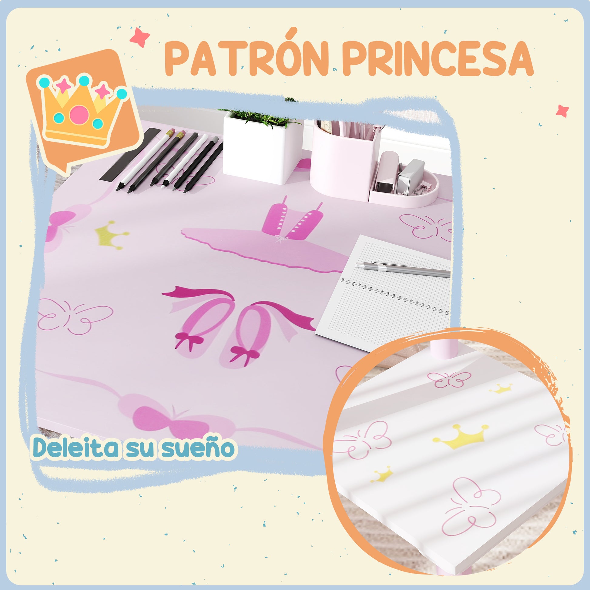 Kids Table and Chairs for Children 2-5 Years Kids Table with 3-Piece Princess Style Chairs for Playroom Bedroom Nursery Pink and White