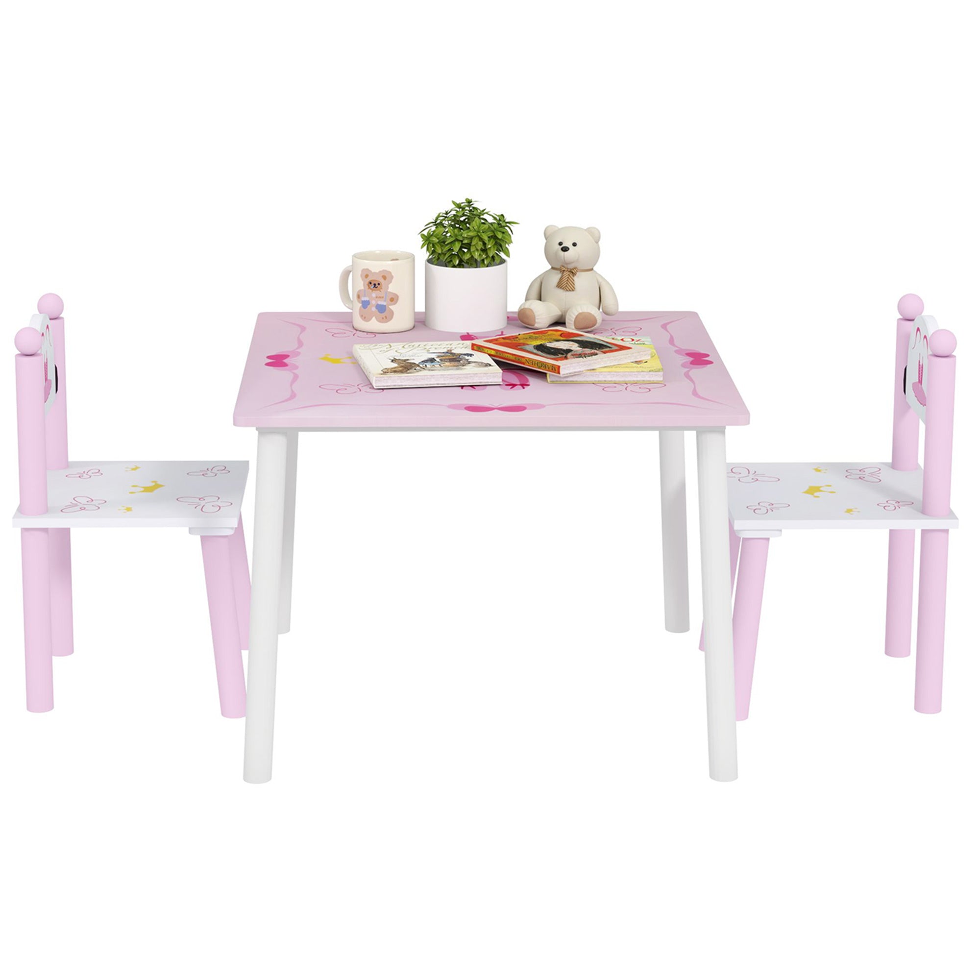 Kids Table and Chairs for Children 2-5 Years Kids Table with 3-Piece Princess Style Chairs for Playroom Bedroom Nursery Pink and White