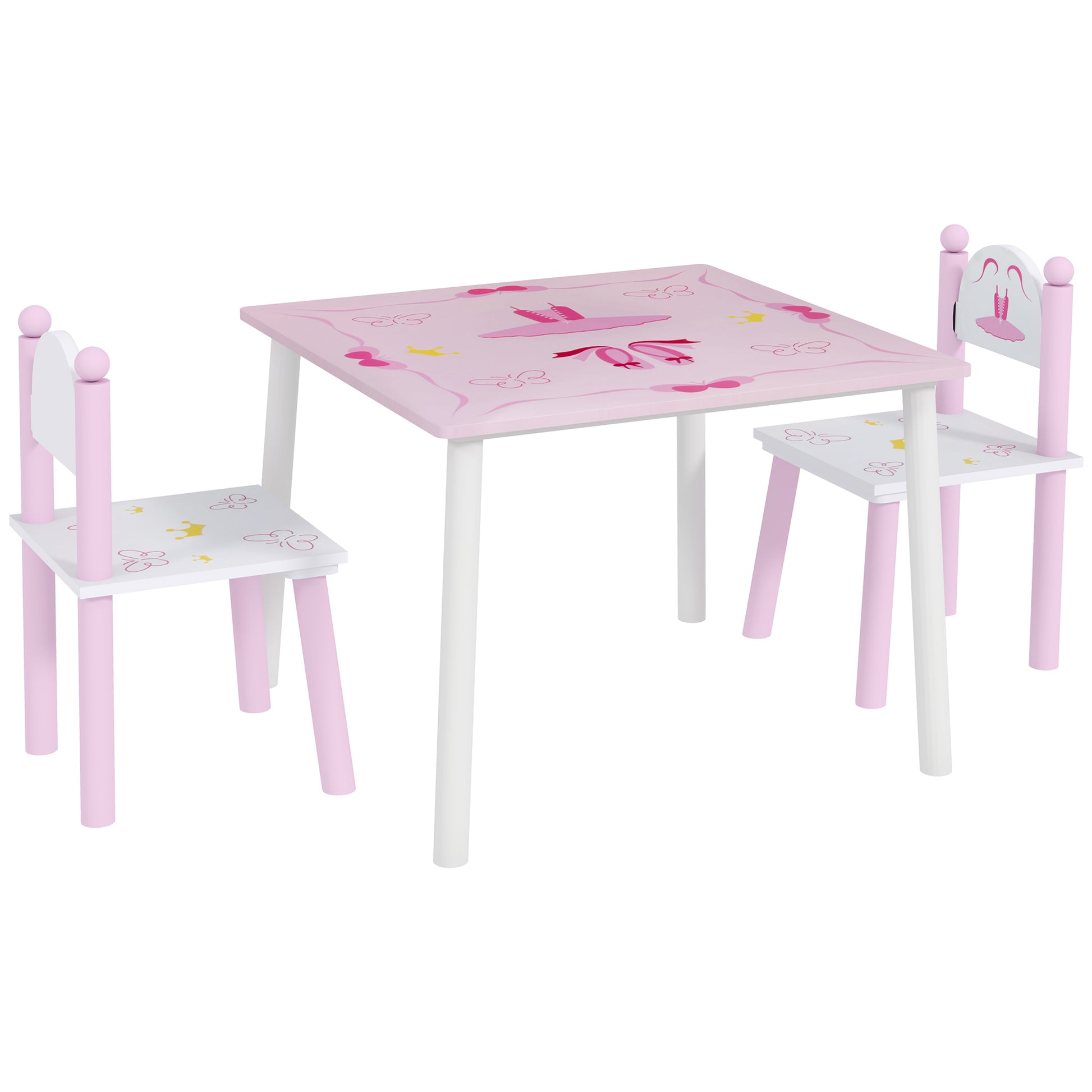 Kids Table and Chairs for Children 2-5 Years Kids Table with 3-Piece Princess Style Chairs for Playroom Bedroom Nursery Pink and White