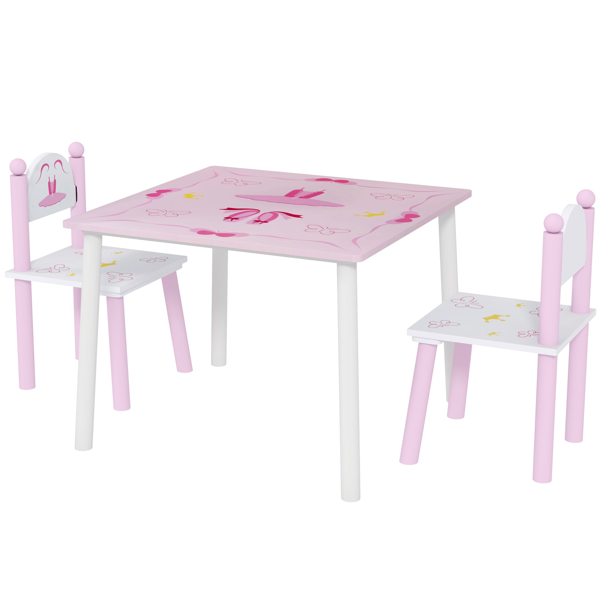 Kids Table and Chairs for Children 2-5 Years Kids Table with 3-Piece Princess Style Chairs for Playroom Bedroom Nursery Pink and White