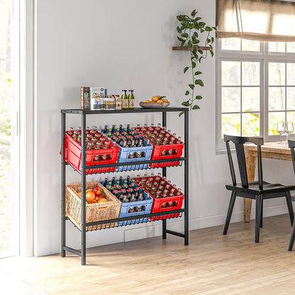 Beverage Crate Shelf for 6 Crates Beverage Crate Holder with 3 Levels Steel Beverage Crate Stand Bottle Crate Shelf for Beer, Fruit, Vegetables, Water, Black