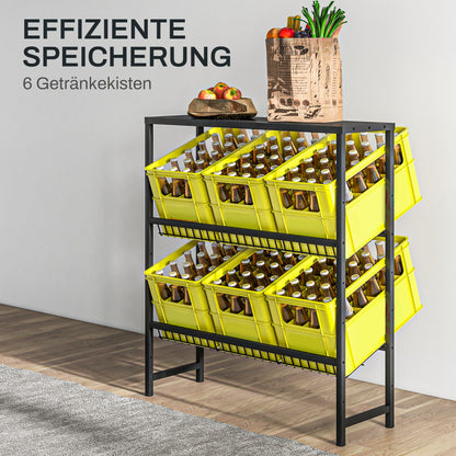 Beverage Crate Shelf for 6 Crates Beverage Crate Holder with 3 Levels Steel Beverage Crate Stand Bottle Crate Shelf for Beer, Fruit, Vegetables, Water, Black