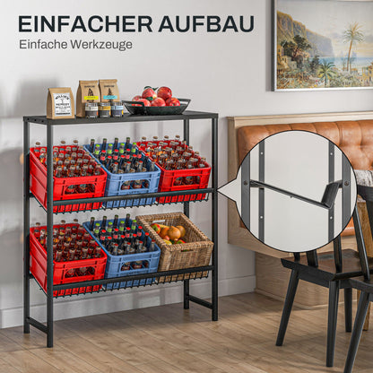 Beverage Crate Shelf for 6 Crates Beverage Crate Holder with 3 Levels Steel Beverage Crate Stand Bottle Crate Shelf for Beer, Fruit, Vegetables, Water, Black