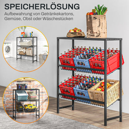 Beverage Crate Shelf for 6 Crates Beverage Crate Holder with 3 Levels Steel Beverage Crate Stand Bottle Crate Shelf for Beer, Fruit, Vegetables, Water, Black