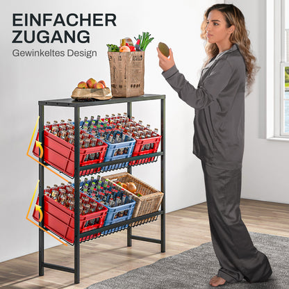 Beverage Crate Shelf for 6 Crates Beverage Crate Holder with 3 Levels Steel Beverage Crate Stand Bottle Crate Shelf for Beer, Fruit, Vegetables, Water, Black