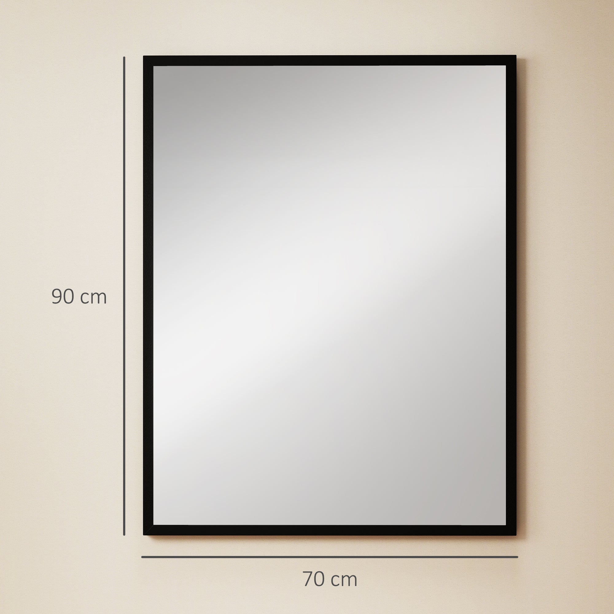 Rectangular Wall Mirror 27.6 x 35.4 in (70 x 90 cm), Black Wood Frame — Ideal for Bathroom, Living Room or Bedroom